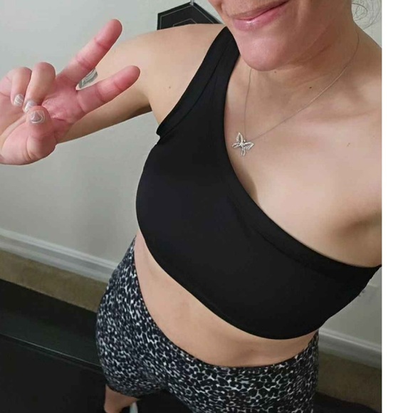 NWT Light Support Brushed Sculpt Asymmetrical Sports Bra - Black M - Picture 7 of 12